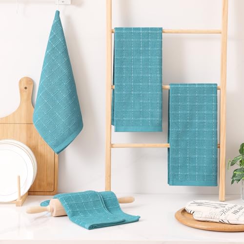 Image of Homaxy 100% Cotton Terry Kitchen Towels, 12 Pack, Lake Blue