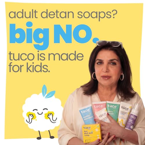 Image of Tuco Kids Bye, Dull Skin Soap Pack of 2X60gm with Turmeric | Perfect for Dull & Sensitive Skin | Paraben & Sulphate Free | Ages 2-5, 5-10, 10-15 | 2x 60gm
