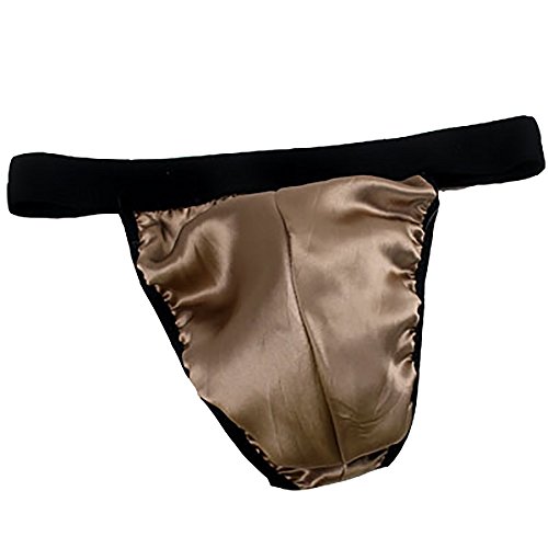 LSHARON Soie Hommes Sexy 100% Soie de mûrier G-String Lingerie Sous-Vêtements String Slip, café, L