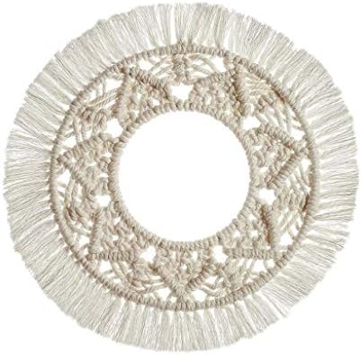 WODMB Bohemian Tapestry Round Tapestry Macrame Hand-Woven Cotton and Linen Beige Simple Fashion Wall Background Decorative