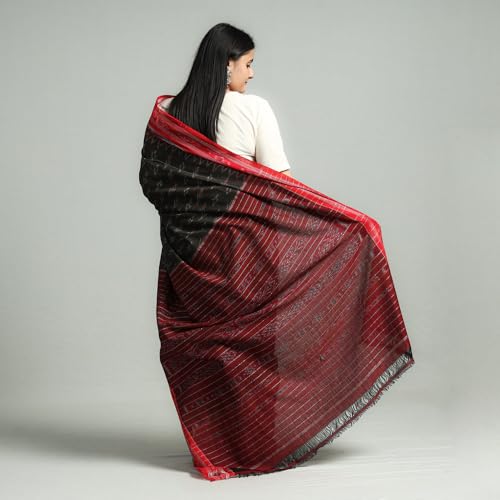 Image of Ikat Women's Pure Cotton Saree Traditional Craftsmanship Double Ikat Weaving Floral Handmade Ethnic Saree without Blouse Piece