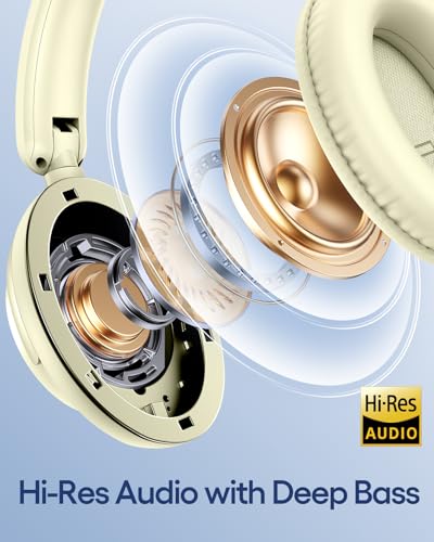 Image of TAGRY Hybrid Active Noise Cancelling Bluetooth Headphones 100H Playtime Wireless Over Ear Headphone with Fast Charging Hi-Res Audio Headsets Comfort Earcups for Commute Travel Office Phone PC Ivory