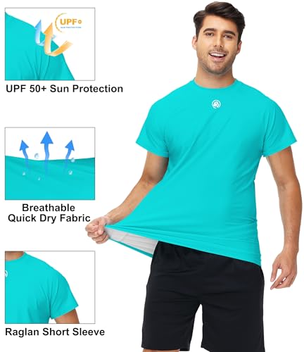 Image of AOBUTE Mens Swim Shirts Short Sleeve UPF 50+ Sun Shirt Quick Dry Rash Guard Fishing Swimming Shirt