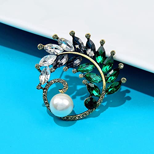 Broche feuille d'olivier strass bijoux perles pour soirée chic - 6