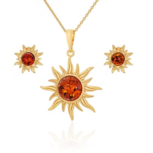 Conjunto de joyas de plata de ley chapada en oro y auténtico ámbar báltico de diseño exclusivo