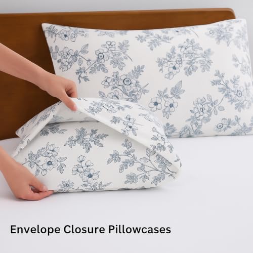 Image of SANMARINO 210TC Cotton King Size Bedsheet with 2 Pillow Covers | Premium Floral Print Design Flatsheet |Ultra Soft Breathable Skin Friendly Bedding Set for All Season Use 90 x 100 Inch,Powder Blue