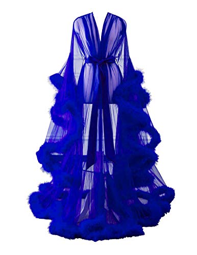 Women's Feather Bridal Robe Fur Wedding Scarf Long Lingerie Robe Nightgown Bathrobe Sleepwear Royal Blue L/XL Women's Feather Bridal Robe Fur Wedding Scarf Long Lingerie Robe Nightgown Bathrobe Sleepwear Royal Blue L/XL