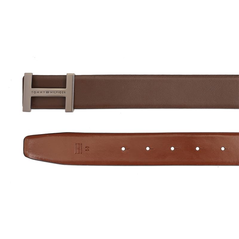 Image of Tommy Hilfiger Men'S Leather Reversible Belt Bulkeley - Matte Gunmetal H Buckle | Perfect For Formal And Casual Wear | Adjustable Waistband | Ideal For Gifting - S (80Cm)