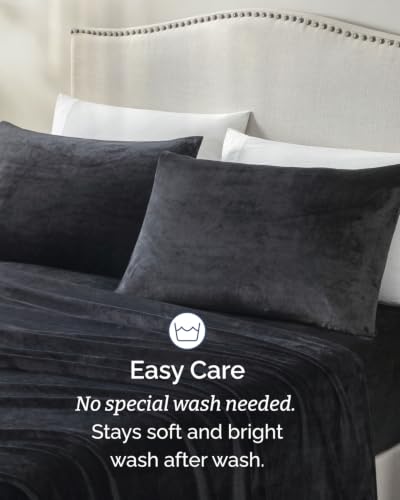Image of Fleece Sheets Full Size Set - 4-Piece Velvet Flannel Sheet Set - Black