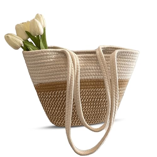 Woven Straw Bag for Women, Large Capacity Vegetable Basket Tote, Single Shoulder Underarm Bag