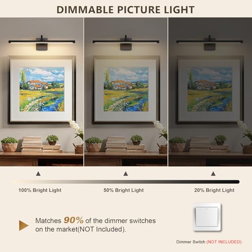 Image of DESOOP Black Picture Lights for Wall Hardwired LED Picture Lighting Dimmable Gallery Light Art Light for Wall Portrait Artwork 23.62 inch 14W Warm White