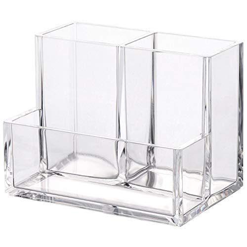 3 Slot Extra Thicken Makeup Brush Holder Organizer Acrylic Cosmetics Pen Storage Case, Clear