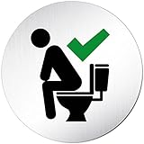 wc schild edelstahl rund Anbringung: Selbstklebend Kinekt3d Leitsysteme Toiletten - WC Schild - Hinweisschild Bitte im Sitzen pinkeln, Nicht im Stehen pinkeln Aluminium (eloxiert) Rund 100mm Ø