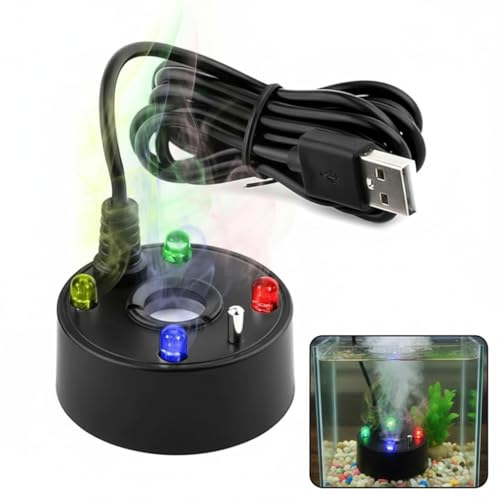 Astraveo 5W USB 4 LED Color Changing Mist Maker Fogger Pond Fogger Water Fountain Mister Mini Fogger Atomizer for Halloween Decorations Christmas Party Rockery Yard Outdoor Displays