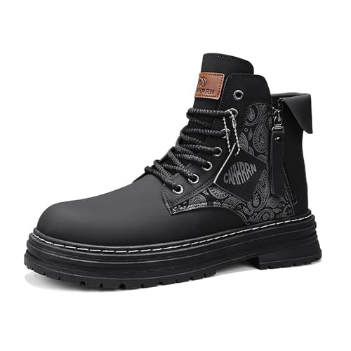 バイクシューズ メンズ スニーカー 厚底 バイクブーツ ライディングシューズ ハイトップ ライダーブーツ ワークブーツ アウトドア おしゃれ サイドジッパー 耐磨耗性 滑り止め 24.5~27cm (26.5 cm,ブラック)