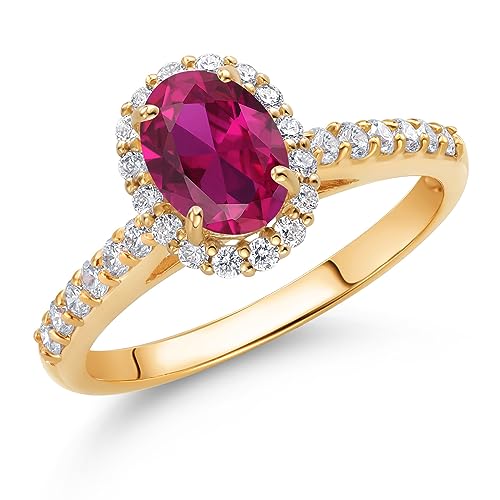 Gem Stone King 10K Yellow Gold Gemstone Birthstone and Lab Grown Diamond Halo Engagement Ring | Oval 7X5MM | Wedding Anniversary Promise Gold Ring For Women2