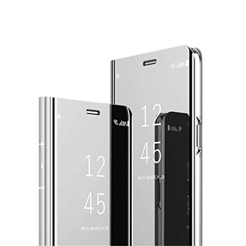 COTDINFOR Spiegel Hoes Voor iPhone 11 Pro Max Hoesje Flip Slim Clear View Bright Standing Case Folding Kickstand Beschermende Cover Voor iPhone 11 Pro Max Mirror PU Silver MX.