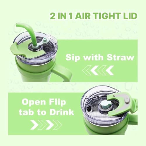 Image of MOOKA 1200ML Stainless Steel Tumbler Hot and Cold with Handle and Lid 2 Straw, Double Insulated Cup 100% Leak Proof Mug Cupholder for Gym, Travelling (Blue White)