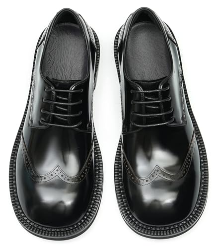 Santimon Mens Patent Leather Oxfords Formal Dress Shoes - Fashion Square Toe Wingtip Brogue Suit Shoes for Prom Wedding Business Causal4