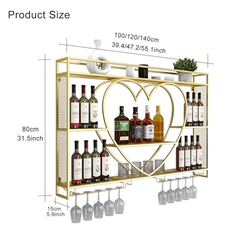 Étagère à vin murale dorée avec porte-verre pour salon et bar chic - 3