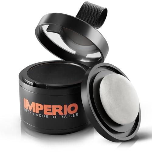 Retocador de raíces en polvo IMPERIO - Corrector capilar para densificar el cabello de mujeres y hombres, maquillaje capilar resistente al agua para cubrir raíces - 4 g (negro)