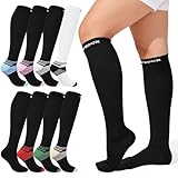 8 Pairs Compression Socks for Women Men L/XL (15-20mmhg) -Easy on Knee High Compression Socks Men Providing Support Light Compression Stockings for Women Nurses and Flying