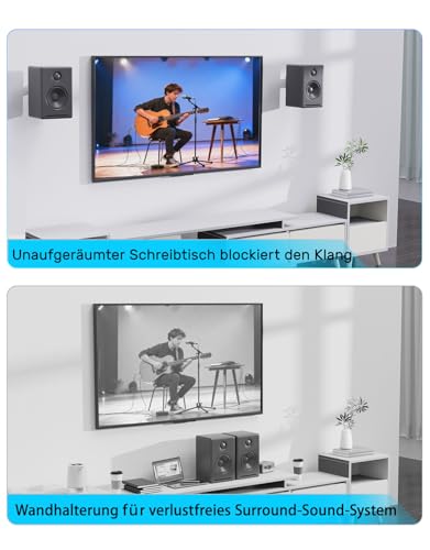 Etour Lautsprecher Wandhalterung Halterung mit Beschlägen Surround-Sound-Rücklautsprecher Dreh- und neigbarer Satz Stabiler Lautsprecherständer mit 5 kg Tragkraft Surround-Sound-Wandhalterung für Rear
