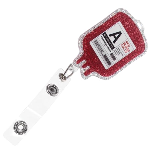 Veemoon Retractable Badge Reel Clip with Acrylic Glitter Design, Red
