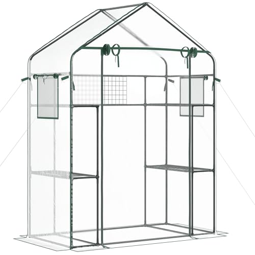 Outsunny Outdoor Walk-in Mini Greenhouse with Mesh Door & Windows,