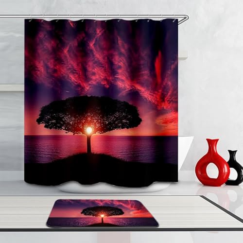 Rideau de douche imperméable et séchage rapide motif coucher de soleil