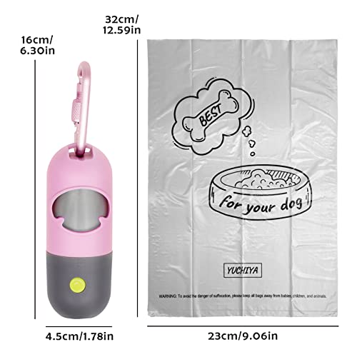 Yuchiya Dog Poop Bag Dispenser With Flashlight|Dog Poop Bag Holder With Leash Clip|Hands-Free Leash Poop Bag Holder With Straps And 1 Roll Dog Waste Bags (Pink) #TOP5