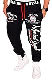 Jaylvis Herren Jogginghose lang Baumwolle Sweatpants Sport Fitness Fitness Marine Royal H.512 5XL Schwarz-Weiß