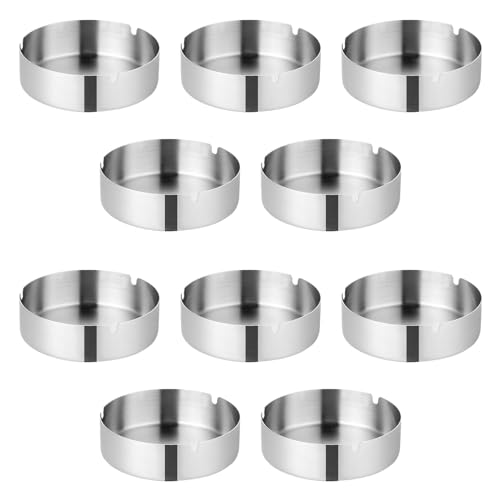 CLKE 10 Cenicero redondo de acero inoxidable, cenicero exterior de metal, fácil de limpiar, para bar, dormitorio, salón, bar, casa exterior (10 cm)