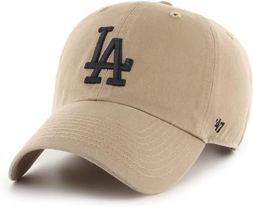 '47 MLB Khaki Primary Logo Clean Up Adjustable Strap Baseball Dad Hat Cap, Adult One Size Fits All