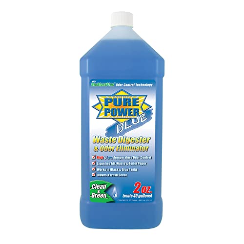 Image of Valterra V23003 'Pure Power Blue' Waste Digester and Odor Eliminator - 64 oz. Bottle | For RV sewer holding tank care, made in the United States