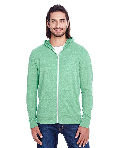 Threadfast Apparel Unisex Triblend Full-Zip Light Hoodie XS GREEN TRIBLEND