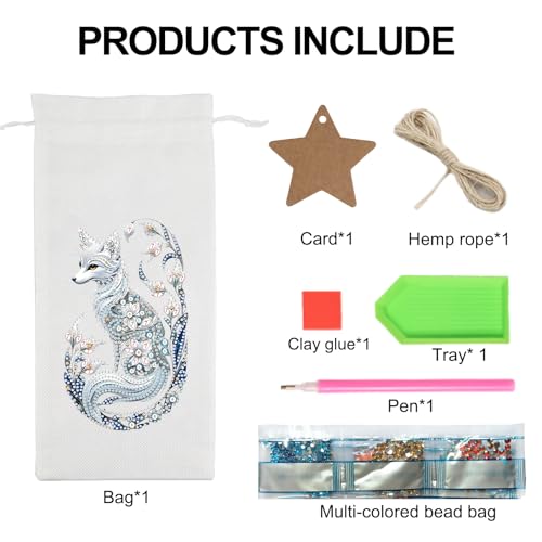 Image of DIY 5D Diamond Painting Gift Wrap, Special Shaped Diamond Art Linen Cover for Champagne Decoration, Christmas Wedding Birthday Party Supplies (Beautiful Fox)