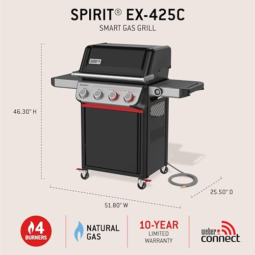 Image of Weber Spirit EX‑425C Smart Gas Grill (Natural Gas) for Outdoor Cooking, 4 Burners with 2 Boost Burners - Wi‑Fi Enabled Grill, Porcelain-Enameled Cast-Iron Grates, Sear Zone & Weber Connect