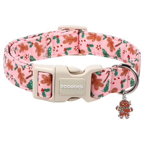 DOGWONG Christmas Dog Collar, Pink Gingerbread Man Pet...