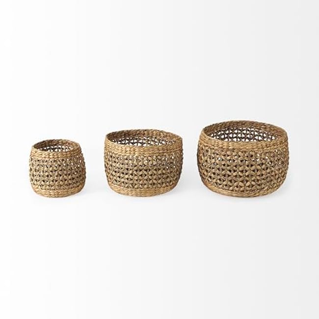 Mercana Dakota Medium Brown Seagrass Round Basket in Set Of 3