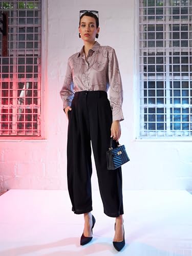 Image of Black Button Hem Darted Balloon Pants