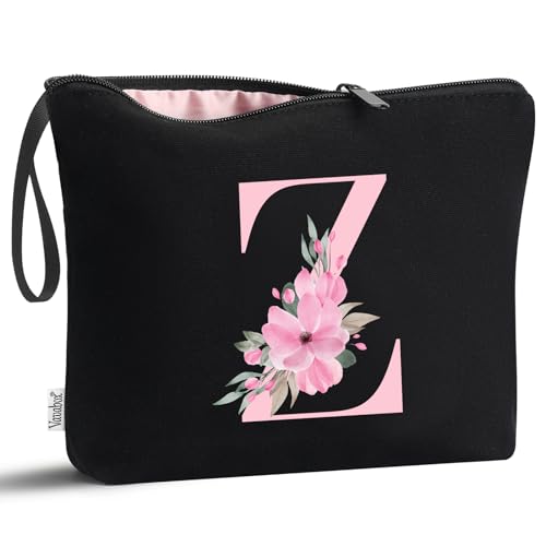 Vavabox A-Z Personalized Makeup Bag, Birthday Gifts for Women Mom, Gifts for Best Friend, Bride Bridesmaid Cosmetic bag (Z, 02-Black)