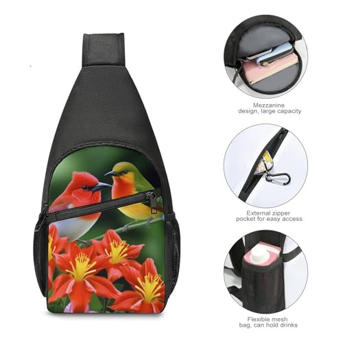 Mochila tipo sling Birds with Flowers para hiking y uso casual miniatura 5