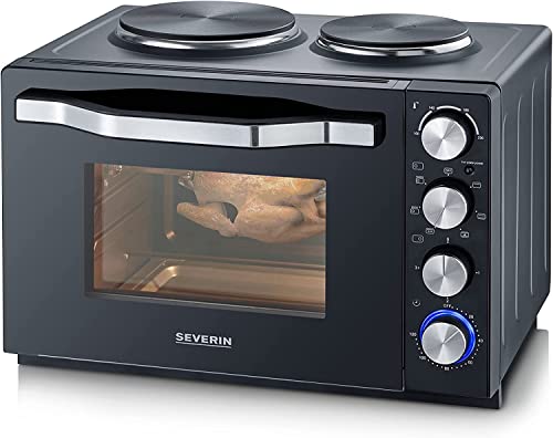 Severin Horno Tostador Con Placas Eléctricas, Horno Eléctrico De Sobremesa Con Temporizador Y Termostato, Horno Pequeño Con Asador Para Pollos, Negro, To 2074