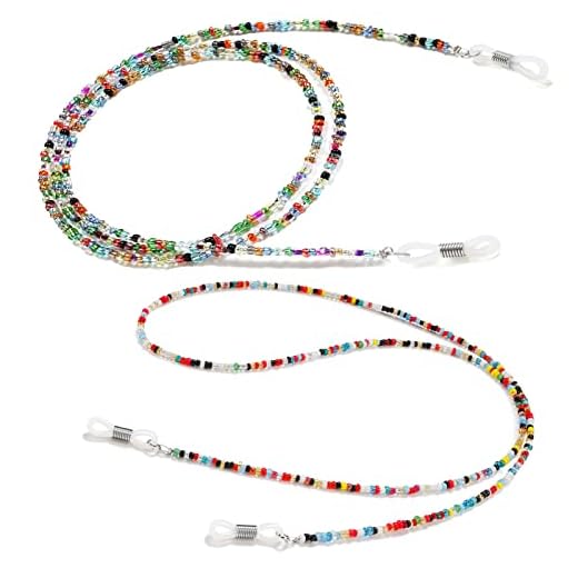 ZoeTekway Pack de 2 cadenas de gafas de lectura para mujer y hombre, collar elegante con soporte de perlas de colores, antideslizantes para accesorios