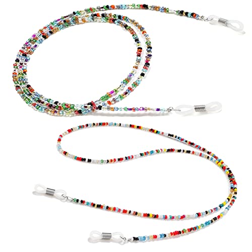 ZoeTekway Pack de 2 cadenas de gafas de lectura para mujer y hombre, collar elegante con soporte de perlas de colores, antideslizantes para accesorios