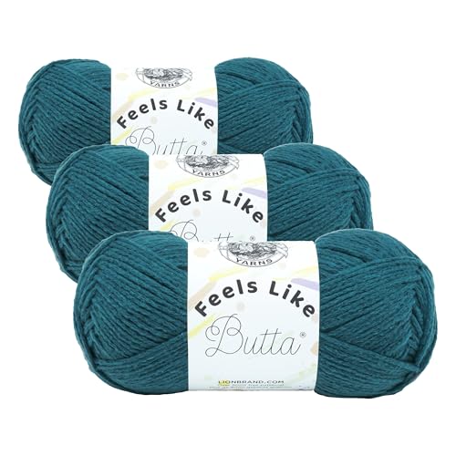 Image of Lion Brand Yarn Feels Like Butta Soft Yarn for Crocheting and Knitting, Velvety, 3-Pack, Teal