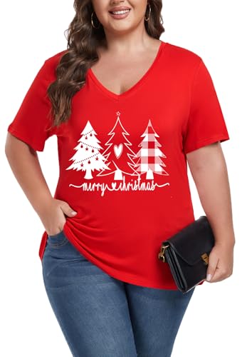 Image of ForHailey Women's Plus Size Short Sleeve Tee Shirt V Neck Basic Ladies Loose Fit T Shirt 1X-5X
