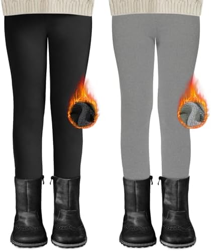 DDOBB 2er Pack Thermo Leggings Mädchen Mit Fleece High Waist | Thermounterwäsche Dicke Warm Lange Hose Gefütterte Leggings für Kinder, Eignet sich für Alltagsbekleidung