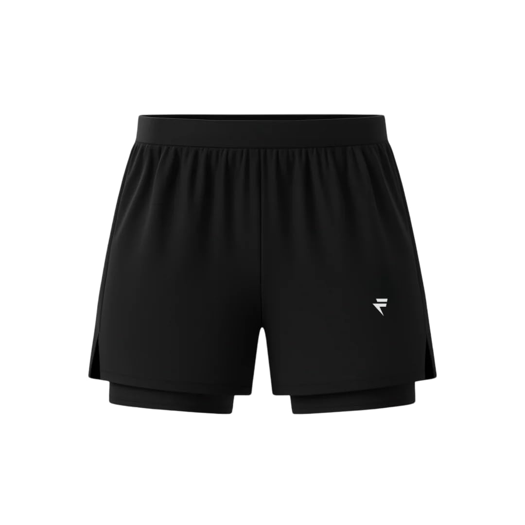 Flytex - Spodenki sportowe 2 w 1 ze zintegrowaną kompresją - komfort, chłód i styl - wbudowana bielizna - 6 ukrytych kieszeni - Unisex